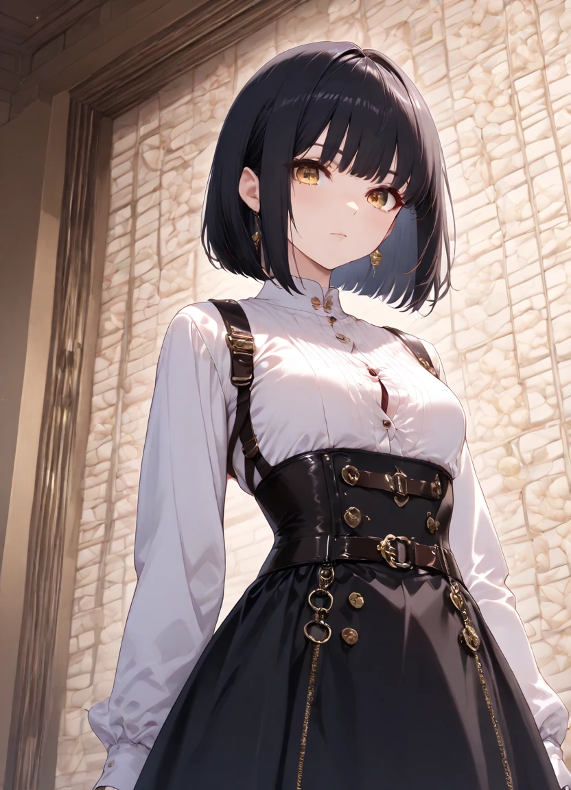 masterpiece, high quality, highres,
1girl, solo,
<lora:penanceArknightsV1:0.75>,penance,
eyewear on head, tinted eyewear,
cowboy shot, one leg raise up, single thighhigh, single leg pantyhose,
from side, medium breasts, cleavage,
looking at viewer, expressionless,
simple background,