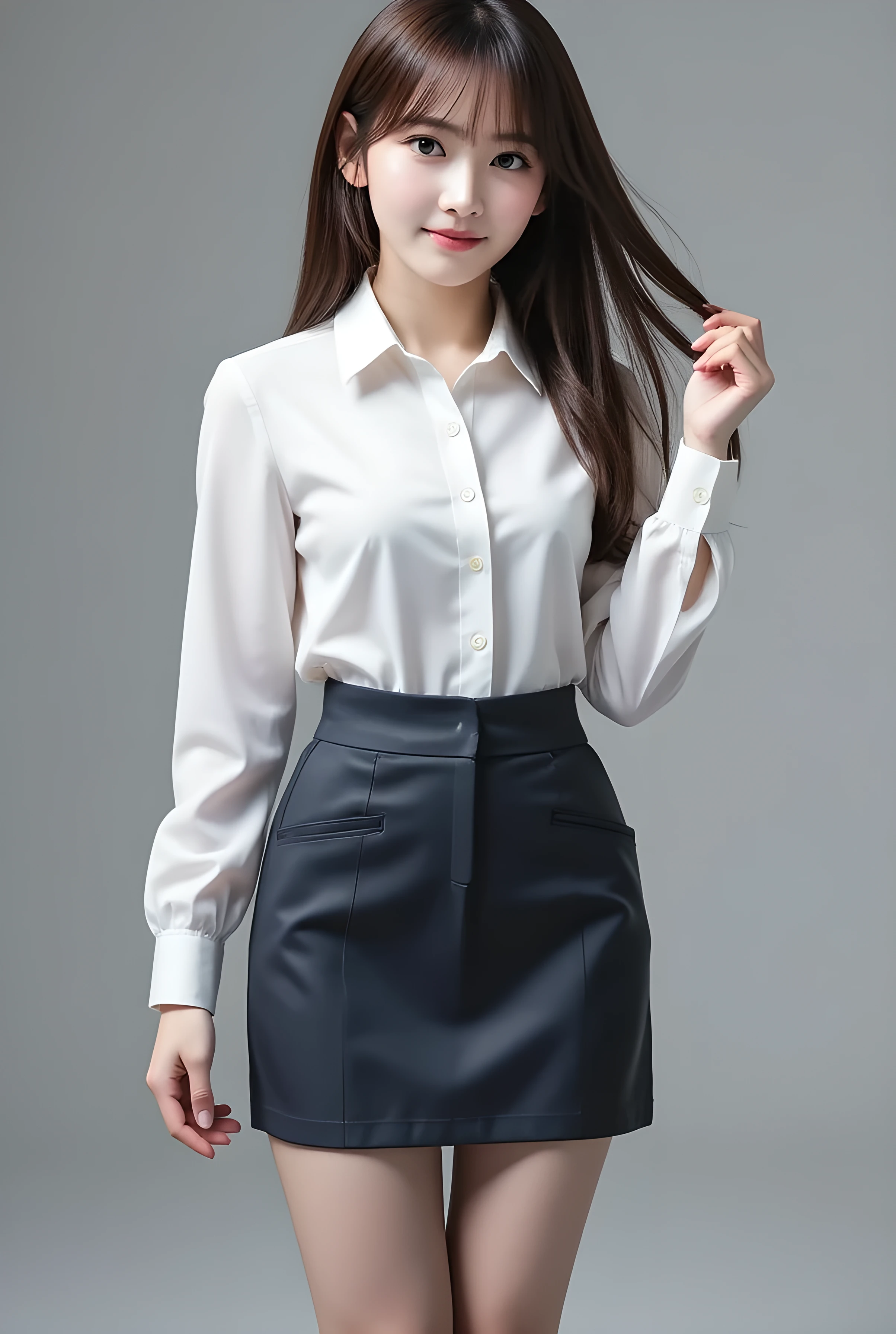 (Highly detailed CG Unity 8K wallpapers, Highest quality, Very detailed, Looking at the camera:1.2, The light shines on your face:1.5, Gray background, Professional Lighting), Upper Body, 20-year-old Japanese female paralegal. (Skirt Lift), ((Skirt Lift by myself)),dark, Back to practical style; Oval face and well-defined eyebrows, Intelligent almond-shaped eyes, Straight nose, and a gentle tone. Outfit includes a tailored blazer, Crisp white shirt, discreet pendant necklace, It symbolizes her efficient and focused personality., front, Mid Shot, smile, mini skirt, pantyhose, High heels, Perfect beauty, president'secretary, I can see your pants, ((Open cafe in the business district)), sitting and having coffee、(Skirt Lift), ((Skirt Lift by myself)),