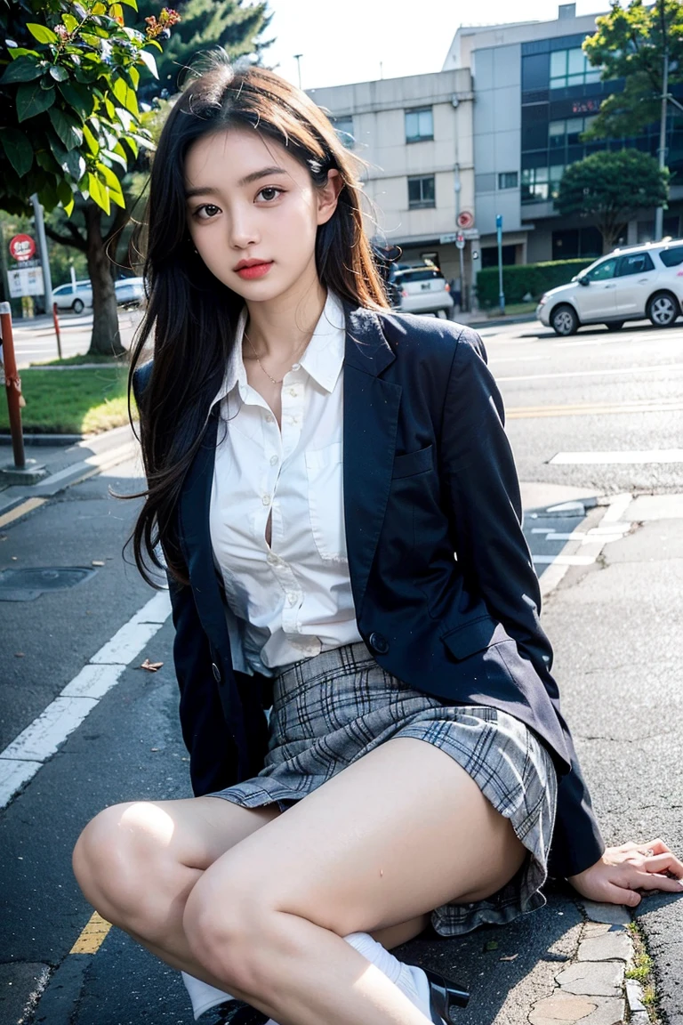 extremely detailed CG Unity 8k wallpapers、Top  Quality、extremely highly detailed、​masterpiece、realisitic、Photo real、very detailed cute girl、18 years-old、School girl sitting cross-legged on the floor、elaborate、Young children、Young sensuality、(High school student in Japanese school uniform)、((skirtlift))、((Lifting by yourself))、Low angle、Red blush、Reddened lips、looking looking at viewer、semi-body shot、(Large crowds)、(Crowded Shibuya)、(Japanese high school uniforms and designated shoes)、(dark blue blazer:1.2)、(plaid skirt:1.5)、(White shirt for students)、 (Long Tai:1.2)、(Light brown random hair)、(white pantie)、(Carmel Two)、(Black loafers:1.5)、(beautifull face:1.3)、(perfectly proportions:1.2)、(Long paws:1.2)、(beautiful:1.3)、((The panties can be seen under the skirt))、(textured skin)、(Japanese high school uniform soaked in rain)、((Wet hair、Wet skin))、appearance、(Wet white panties)、sexy facial expression、Dark blue cardigan、((open your legs))、flirting、Ahe face、I can see the panties、(Skirt left)、(The skirt is turned upside down)、(Lightweight panties:1.3)、(Wet hair、Wet skin)、Sateen、turbidity、wintery、(BAPV)