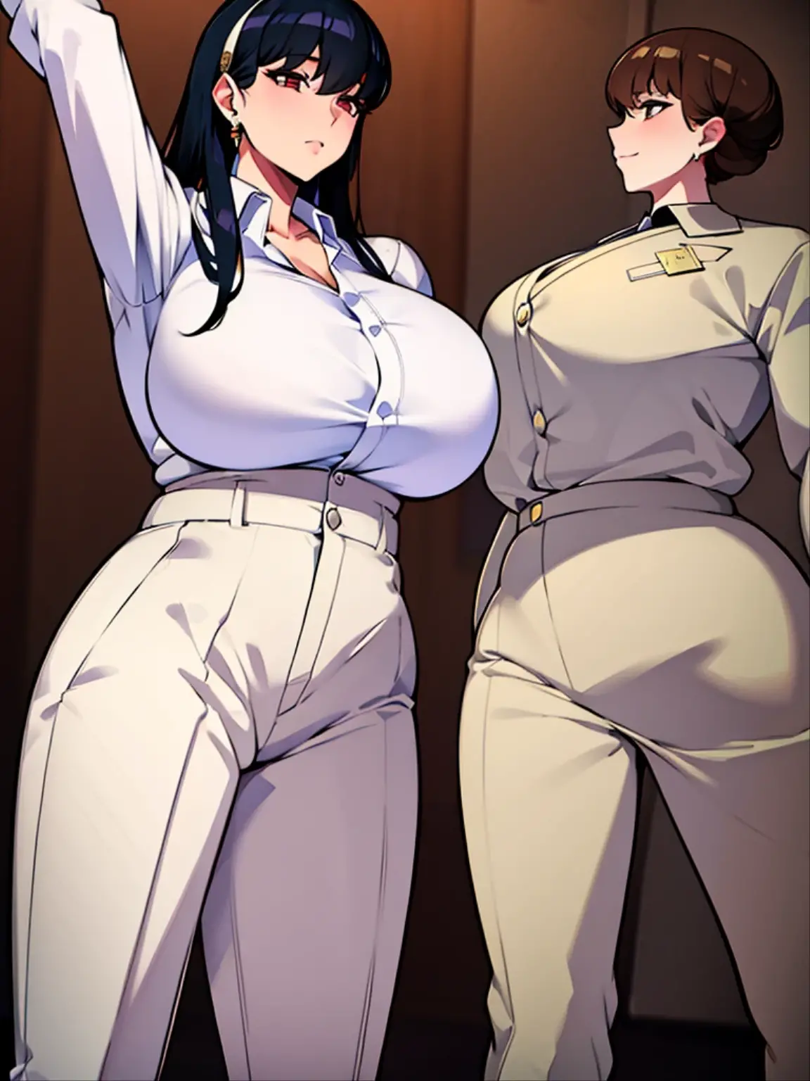 masterpiece, best quality, 1girl, solo, mature female, milf, motherly, gigantic breasts, narrow waist, wide hips, curvy