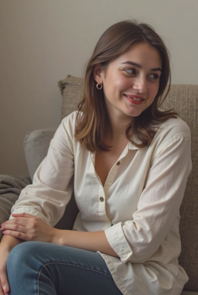 (best quality, 4k, 8k, high resolution, masterpiece: 1.2), ultra-detailed, (realistic, photorealistic, photorealistic: 1.37), 1 22-year-old brunette woman, athletic body, in pajamas on the bed, in night, detailed shadows, big breasts, pajamas, perfect hands, provocative look, sarcastic smile in the corner of the mouth, bigger front teeth, mini blouse, dressed