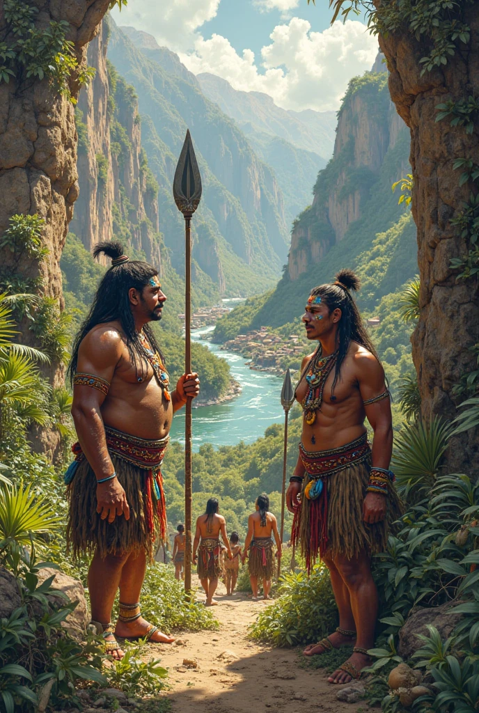 far cry, stones, Stone Age, valley somewhere in primeval Europe, prehistoric tribes standing covered in cracking facepaint and nasty scars and adorned with various furs, bones, and sticks, cannibalistic shaman, caves, realistic, details, hd, ancient stone structures