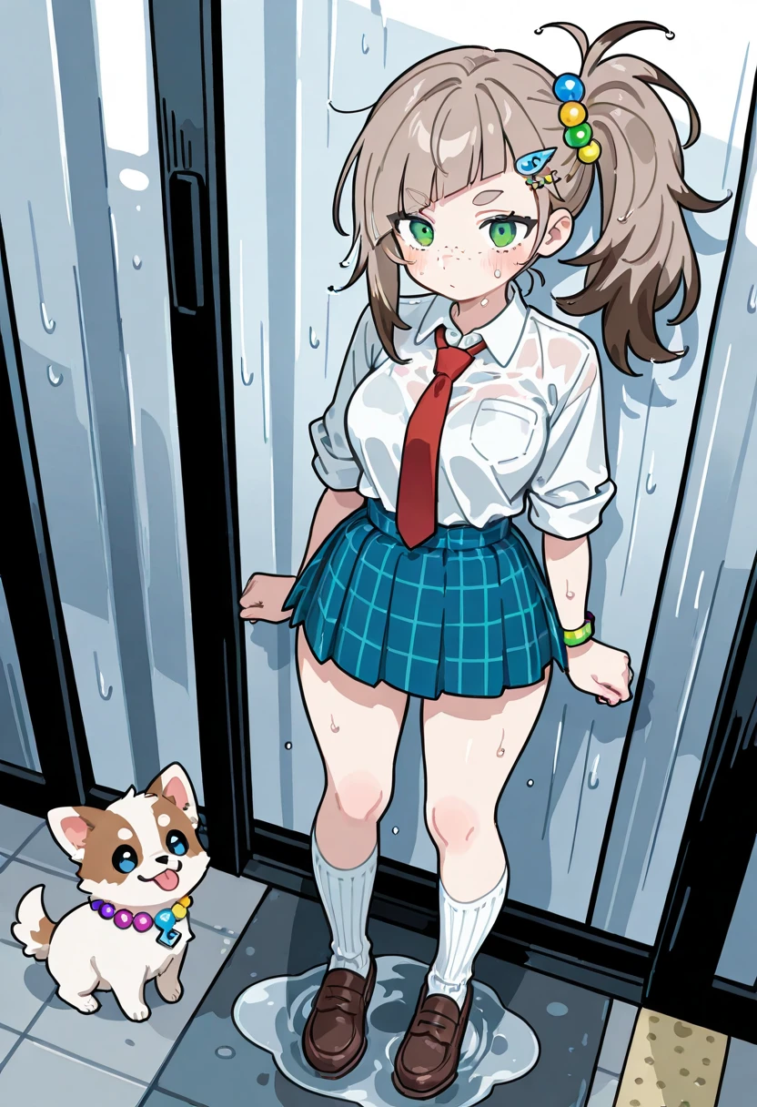 (Highly detailed CG Unity 8k wallpaper), (Best Quality), (Super Detail), (Best Illustration), (Best Shadow), POV, Realistic lighting and shading, Natural light, Lens flare effect, BREAK, 1 beautiful girl, Solo,(Cute:1.5),(Chibi:0.8), (kawaii:1.5),(Lori:0.5), BREAK, ( (17 years old girl), Very detailed, colourfull, highest details, BREAK, (Huge breasts: 1. 2,), Clear skin, Beautiful skin, Shy skin, 1 beautiful girl, Brown hair, (Cat ears, Ponytail, medium-Long hair: 1. 2), (Light blue eyes, long eyelashes, Double eyelids: 1. 2), Solo, gleaming skin, BREAK,(Black shorts,Pichi Pichi:1.2), (shortsleeves, Wet white t-shirt,Wet,no-bra:1.2), (star-shaped earring:1.1), (Lace headband:1.0), (Cute Accessories:1.3), (get angry,Puff out cheeks:1.1), (crouching down,Slouched:1.3), Touch your chest with both hands, (Angle from above,Emphasizes cleavage:1.1), BREAK, (Caregiver:1.2),(Facilities for the elderly,Entrance to the bathroom,Day Service,in a house:1.5),(Multiple male elderly people undressed)