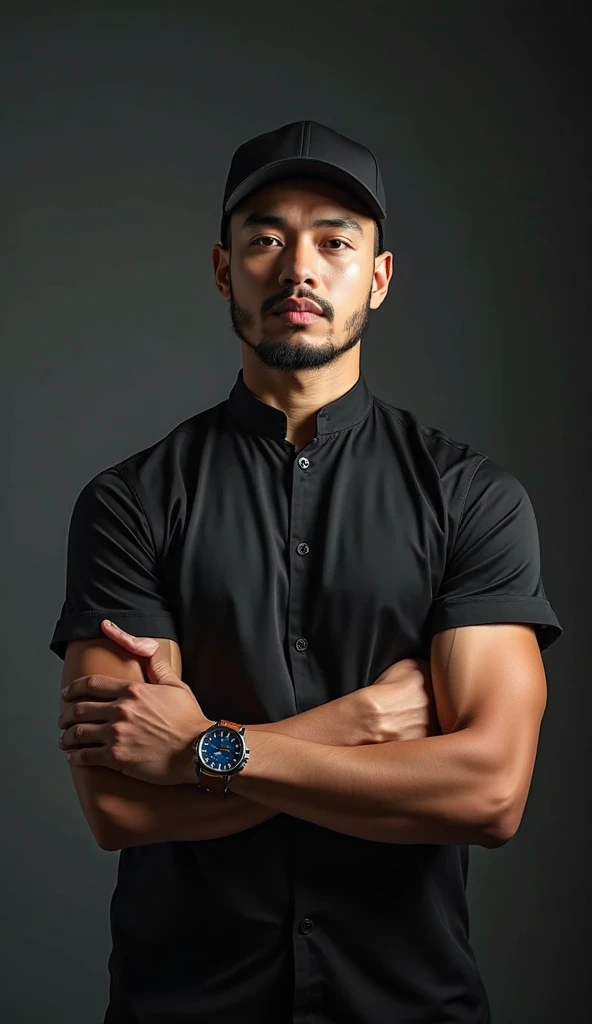 ((Highest quality, 8K, Masterpiece:1.3)),Thailand Laos Burma Asia,Thai man buzz haircut,A handsome Asian sport short hair,a muscular beard,and big muscles.,1A man who has,yo,Good appearance,Beautiful nose,Detailed eyes and face,beautiful light,(studio),high resolution,(Look at the viewer.),Fine mouth,whole body:1.5,perfect shape:1.3,Picture of both shoulders:1.3,(t-shirt:1.2),black cargo pants,wristband,landscape,(The background is Bokeh:1.2),on the sea,(open_jacket:1.3),