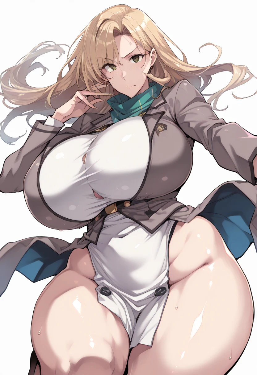 One Girl,Precise five fingers、Two long, precise legs、Long Hair、Knee-high socks、Wide Hips、plump and thick thighs、Huge Ass、Large Breasts, Embarrassed look、Full Body Shot、Sexy pose、bra、panties、White background