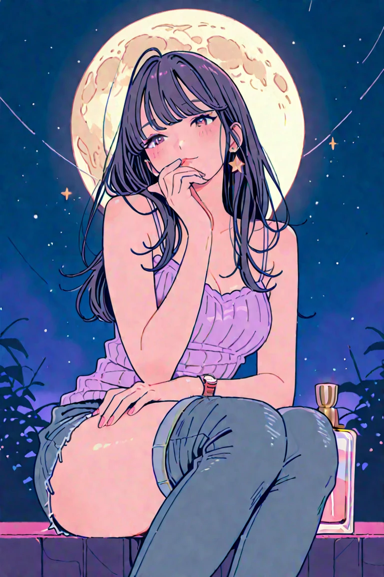 1girl, beautiful face, ((white eyes)), sexy pose, Red moon in the background, stars, space, (lightroom:1.13), soft light, (natural skin texture:1.2), (Hyperrealism:1.2), sharp focus, focused,[[realistic]]Front open shirt、Jacket、G-cup bust、Reddish-purple hair、Purple bra、Pencil Skirt、Glamorous figure、Big Ass、Side view、
