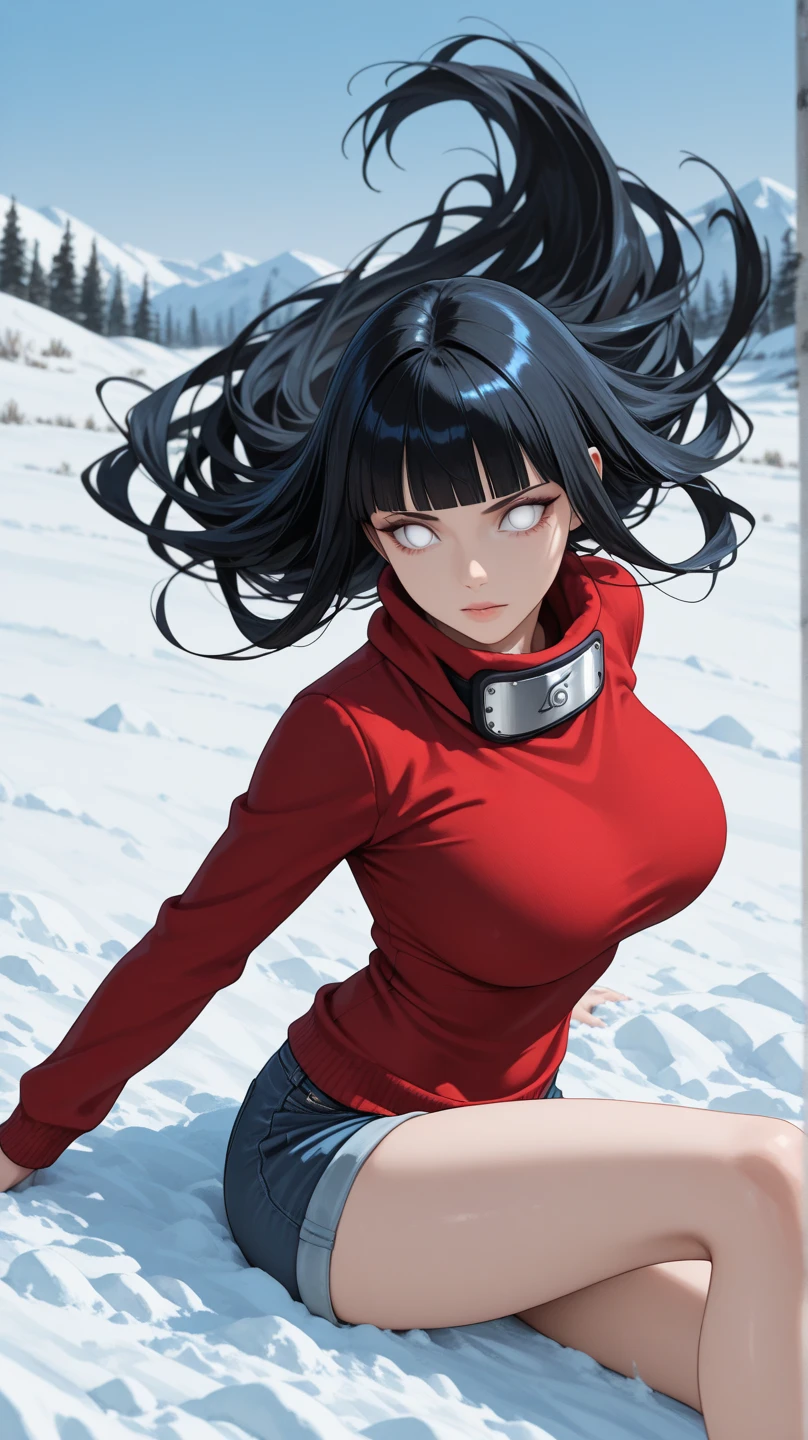 beautiful woman, (black sweater:1.3), seductive, detailed green eyes, black hair, fire, snow, duality, (flat chest:1.3), black pants, winter coat, small bulge, thick thighs, wide hips, curvy <lora:CuteBulgeV1.5:0@0,2@0.5>