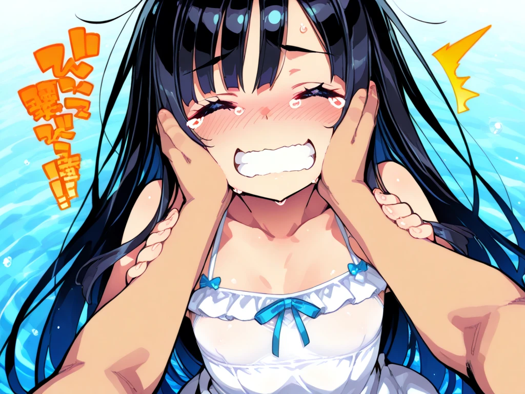 score_9, score_8_up, score_7_up, source_アニメ, masterpiece, 1girl, watahana, blue eyes, black hair, long hair, bangs, hair ornament, hair flower, pink flower, Full Body, Primary school students、indoor, Open your mouth, Black Hair、Shiny Hair, Highest quality、skirt open、White panties、cute、(blush)、(Watery eye)、Sex、Creampie、Drooling pulls a thread、(Semen overflowing)、Cum String、(A lot of semen)、Penis insertion、Wet、Anime H、Anime Images, Violent Rape、Trembling、(One man), Browsing Caution, Insert the big penis、(uterus at viewer penis inserted into pussy from cross section looking through)