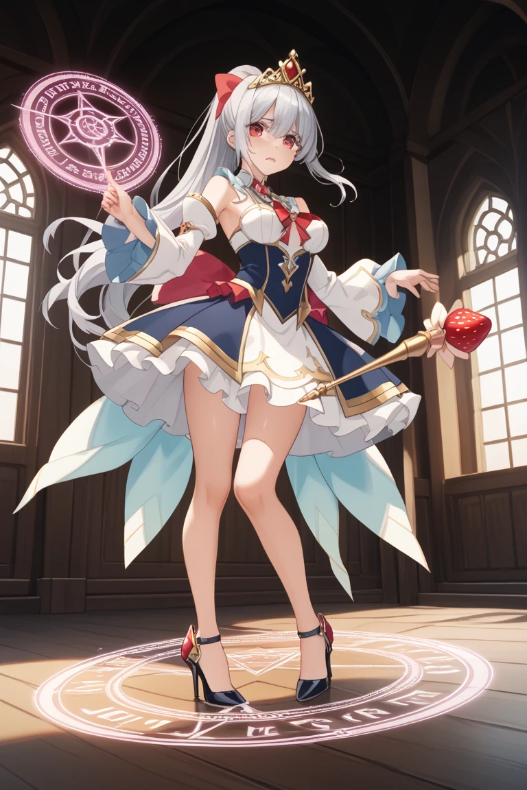 (((1girl))), ((best quality)), ((masterpiece)), ((ultra-detailed)), (illustration), (detailed light), (an extremely delicate and beautiful), (beautiful detailed eyes), (sunlight), ((extremely light)), ((extremely clothes)), (((hyper detail))),(((((front lighting))))),(((((front light))))),
((((quite adorable Novice Sorcerer's uniform with a brief skirt)))), (((Novice Sorcerer))),
,
(((high twin pig tails))), ((((white silver hair)))),
(((yellow gold eyes))),
(whole body), aged 5 to 8, ((((())))), ((((very adorable young girl)))),
((condescending expression)), ((mischievous smile with sexual satisfaction)), (((extra adorable))), (((((extra slender shape))))),
(((((extremely beautiful detailed face))))),
(((attacking enemies by a spell of chill air))), (((elegant magic boots))),
((Dutch angle)), (((white gloves))), ((transparent magical underskirt)), (a little bit exposed adorable white panties)