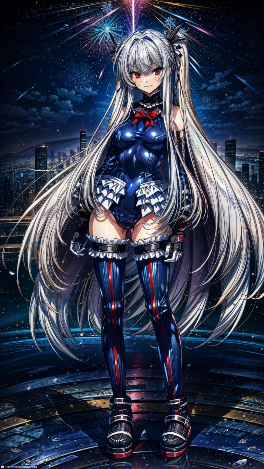 Perfect Anatomy, Highest quality, Rose,,Provocative attitude
(Inside a futuristic base:1.1)(Emotionless,Expressionless:1.4),Anime Style,(Frilled swimsuit, Knee socks, Removed sleeve), (Anime Style:1.4) ,(Three Girls:1.5),
Silver Hair,(White fingers:1.1,Black gloves),Very long hair,Evil Aura,(From directly below:1.4),whole body