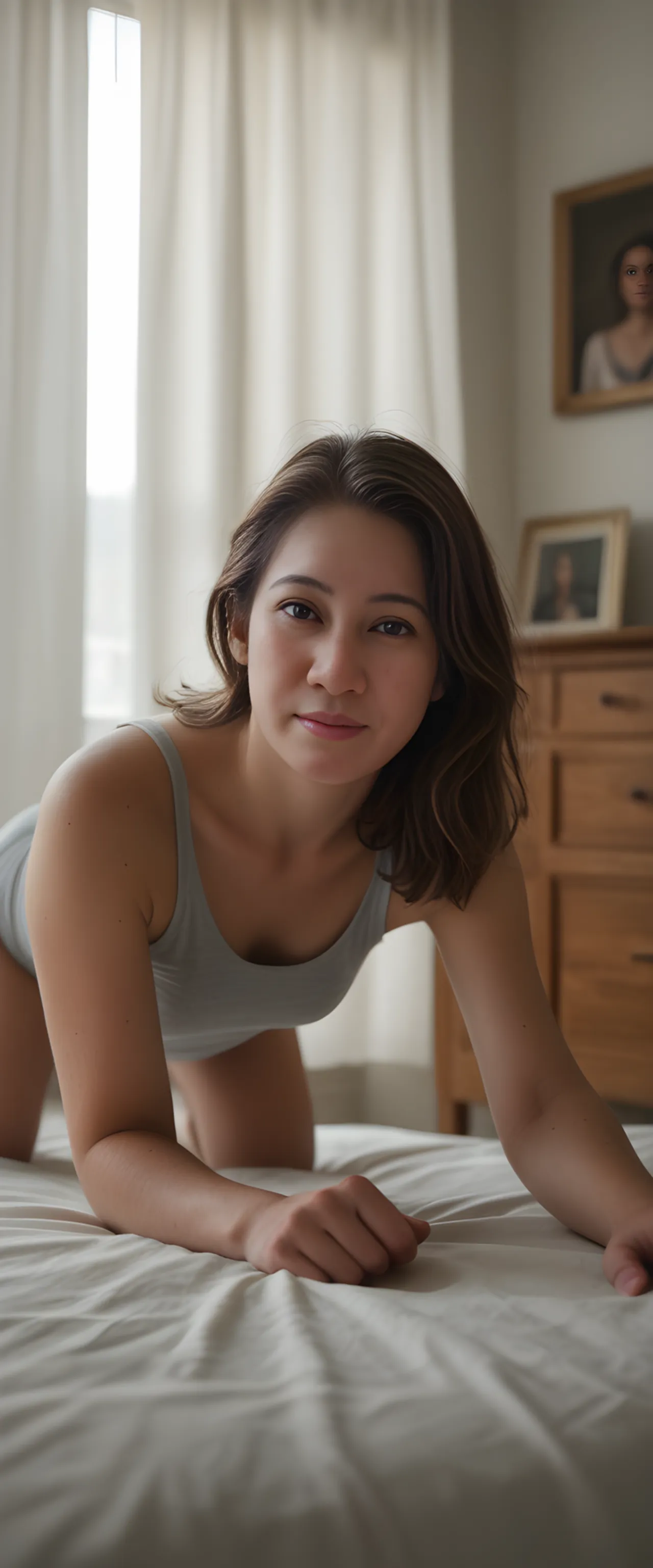 Super detailed, 8k, highest quality, Accurate, Anatomically correct, elegant, 60 years old, Mature Woman, grandma, old woman body, wrinkled, Skin with flecks, Heavy makeup, Completely naked, Completely naked, nude, nude, nude, nude, Silver Hair, Bobcut, Sitting on the bed, bedroom, sexy, whole body, Showing female genitalia, White skin, Stomach wrinkles, Sagging breasts, Abdominal fat, Wrinkles on the stomach, Wrinkles around the eyes, Brow wrinkles, smile, Earrings, necklace, White Curtains, Bright room, Natural light, Morning light from the front, throw, 35mm lens, Depth of written boundary