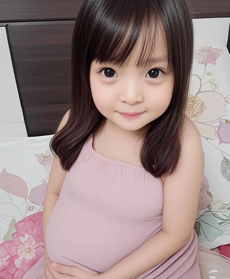 (parfect face), 10 yo, pregnant, white shirt, sitting sofa, (tanned skin:1.2), gradation blonde hair,