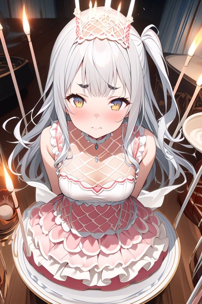 (((masterpiece, best quality, very aesthetic, absurdres))), High-definition background, bright atmosphere, (solo, 1girl), Morning Light in the Kitchen, KitchenRoom, ((large serving rices on table, rice balls, white rice,foods)), BREAK, (aananase), cleavage, (covering breasts:1.4, hand on own breasts, hand on own face, finger to mouth), long hair, twintails, drill hair, halo, fake animal ears, pointy ears, hairband, x hair ornament, [large breasts:0.6], (feathered wings), white dress, bowtie, belt, sleeveless, detached sleeves, white pantyhose, (looking at viewer:1.2), embarrass, blush, BREAK, breast press, bare breasts, bouncing breasts, puffy areola, puffy nipples