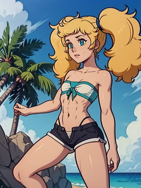 score_9, score_8_up, score_7_up, score_6_up, score_5_up, score_4_up, (Source furry), (rating nsfw), 1girl solo, outdoors, beachfront, looking at viewer, glasses, callie briggs, detailed, front view, standing, wiggling her hips, full view, legs, purple heels, hula dance, thicc, grass hula skirt, beach, blonde hair, dancing, sexy, head turned to viewer, panties at ankles, ??????, panties fallen down, white bra