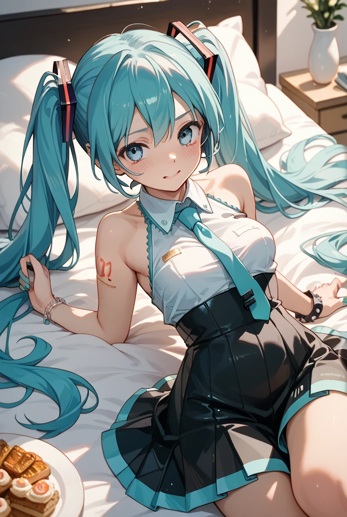 hatsune miku, in the bed
