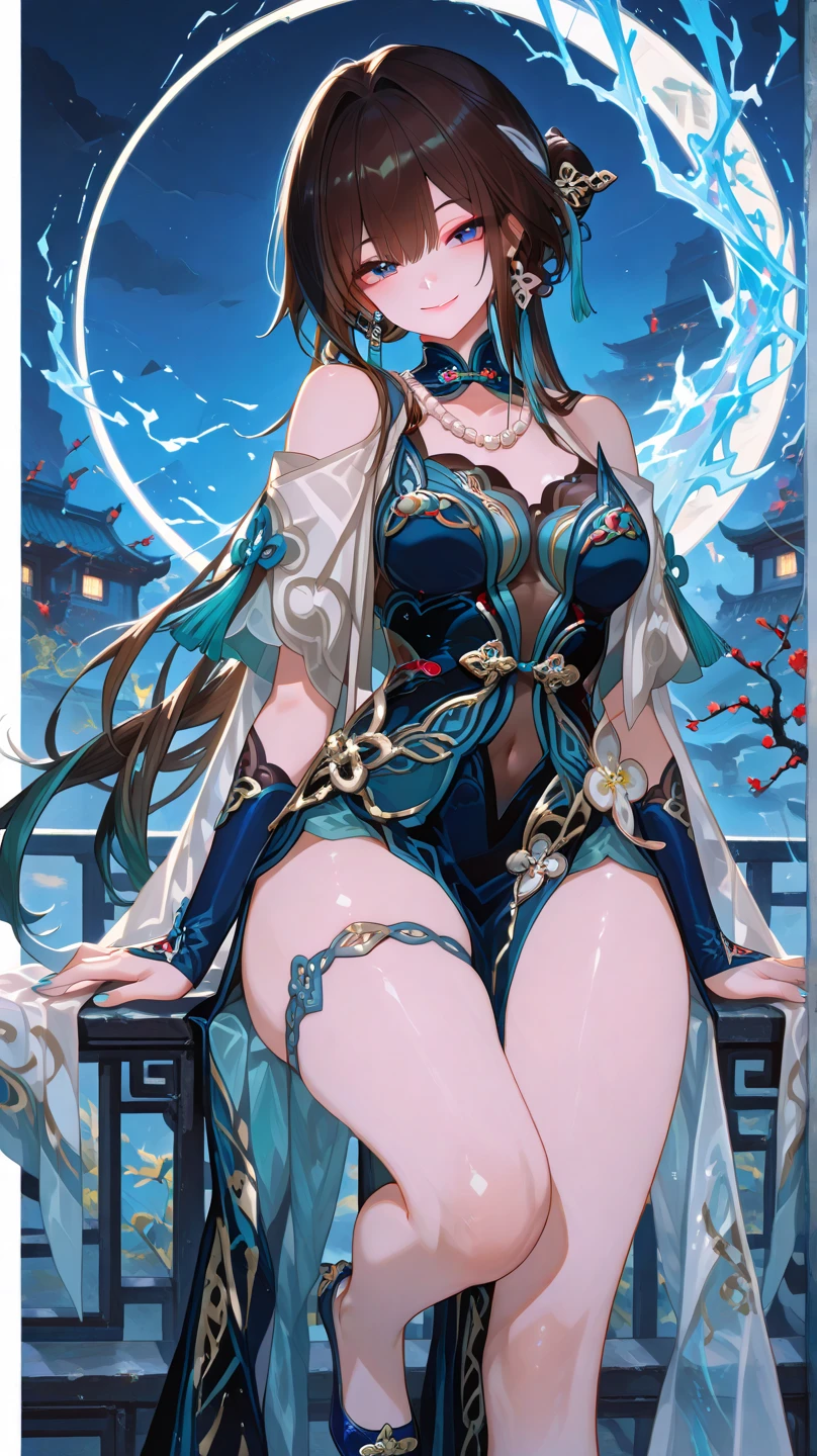 Blue long hair,Scorpion-tailed braids,Put on the clothes of the little dance of Douluo Continent,Is a beautiful and sweet girl Koser,(whole body)