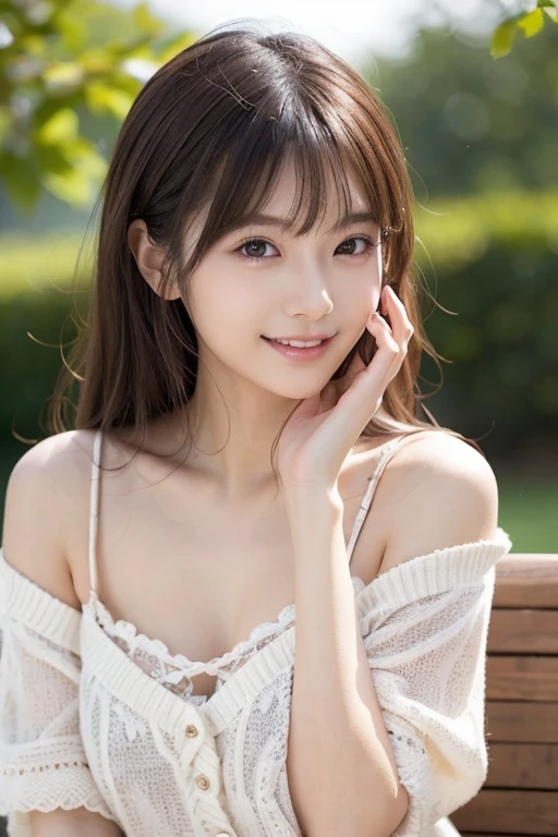 masutepiece, Best Quality, Illustration, Ultra-detailed, finely detail, hight resolution, 8K Wallpaper, Perfect dynamic composition, Beautiful detailed eyes, Women's Fashion Summer,Medium Hair,Small breasts natural color lip, Bold sexy poses,Smile,Harajuku、20 years girl、Cute、Sexy shot looking at camera