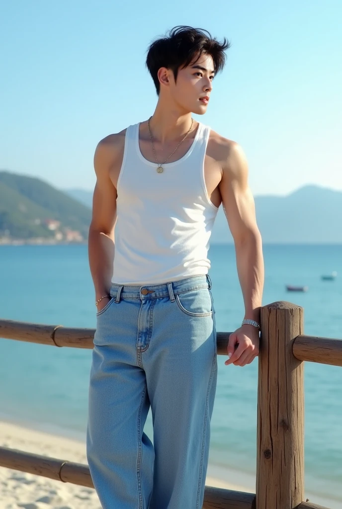 A live-action portrait of luffy ,hyper-realistic, animated gifs, mario testino, full body shot, soft and dreamy, sky-blue and brown --s 750 --style raw