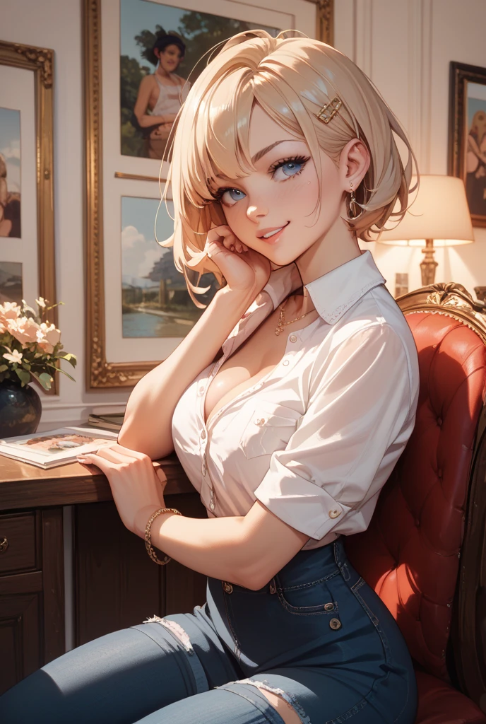 masterpiece, highest quality,Very detailed,Hyper Details, cinematic Light,, One underwear girl, alone, sit, Outdoor, Summer House, sitting in the Summer House, plant, table, chandelier, Candles, Wind, Green Eyes, Pan Green Silver Hair, short hair, Floating Hair, Light, Light frown, profile,View your viewers, dynamic_angle,The see-through happi coat is unbuttoned,nude,On the bed