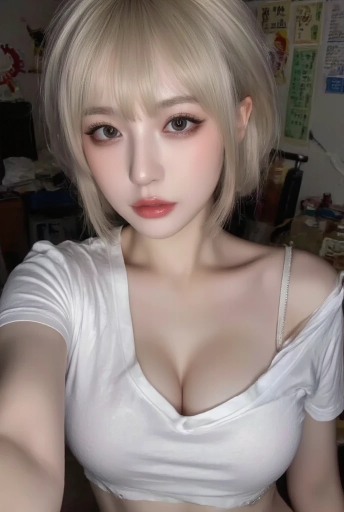 (8K、RAW Photos、Photorealsitic:1.25)、(lipgloss、Blonde Bob Hair、fair white skin、Eye lashes、Shiny face、best qualtiy、超A high resolution、depth of fields、chromatic abberation、Caustics、Wide range of lighting、Natural Shading、Kpop Idle) Settled down, Euphoria like a goddess、(Her breasts are very large:2.5, Take off your underwear and expose, toppless、Underless、Glamour),That expression looks embarrassed, ighly detailed, realist, nffsw, foco nítido, masterpiece,(Vaginal view、Photo from below,Spread your legs wide)、SEX,Cowgirl、(At Soapland、Sex Girl、lotion、Wet in the chest、The whole body is slimy)