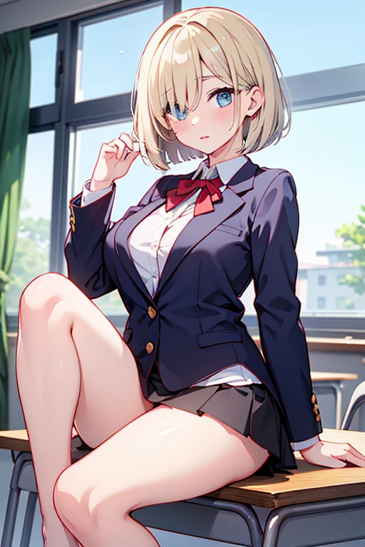 garden,On the grass,Uniformed,High School Uniform,Sit on the grass,Leg spread,Spreading legs,Flipping up a skirt,Showing panties,Lifting up her skirt,White panties,Looking forward,Normal milk,Normal boobs,Blonde,Short Hair,Blue Eyes,Very embarrassed,Hold your mouth with your hand,Embarrassed face,Shy with open mouth,blush,Very embarrassed,Look Away,naked,Front viewStanding,Not looking at me,Looking away,Turn away,Thick thighs,Angle from below,Watch her from below