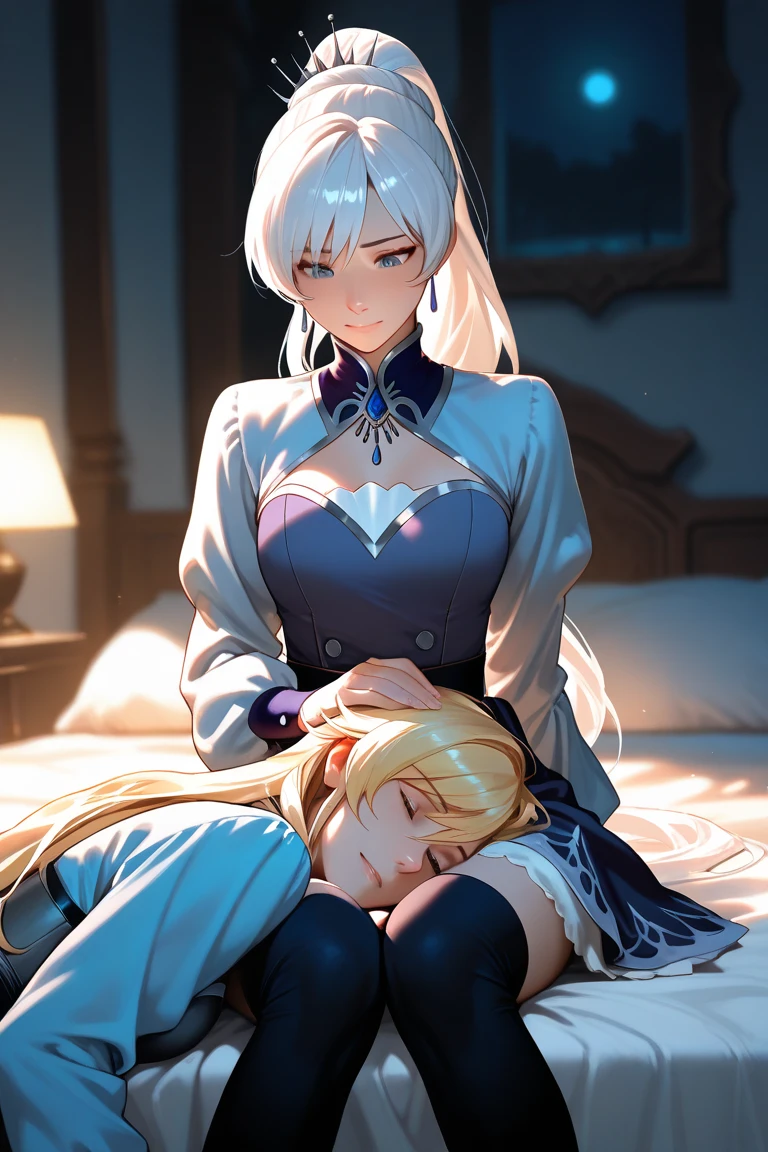 anime girl in a kimono lying on the bed with her head in her hands, a detailed painting by Yang J, trend on pixiv, Fantasy Art, Beautiful character painting, guweiz style artwork, beautiful and seductive anime woman, extremely detailed artistic germ, Hanfu blanco, realistic anime style ., loose hair and long robes, beautiful anime woman