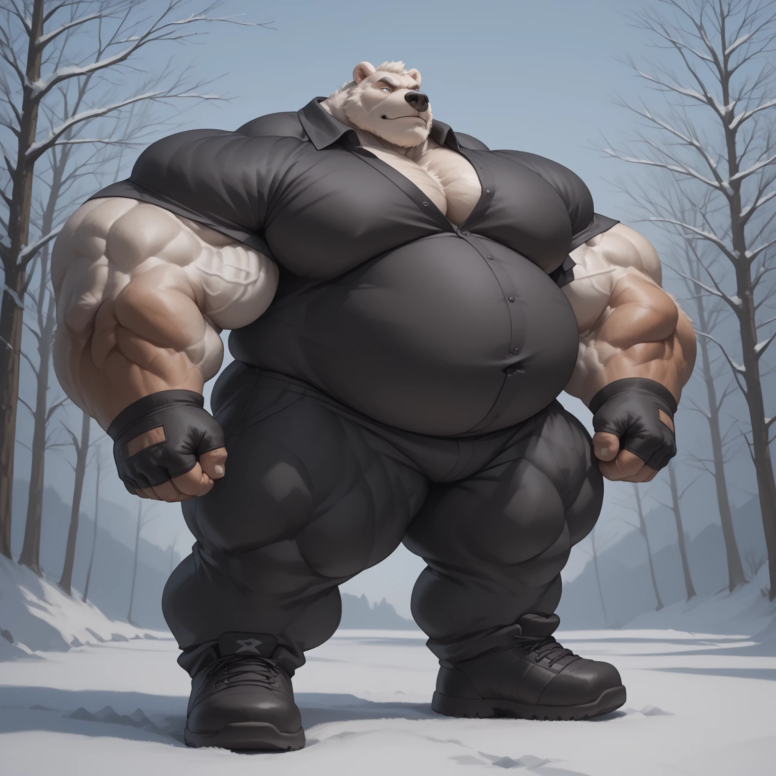 Obese muscle zootopia, character presentation, character dessing, Anatomy of character, badass, Disney Obese Polar bear in underwear, He is a Hyper Obese and Beast muscular wrestler, His muscles and belly are so big that he is a mass of muscles, His muscles are so swollen that his head looks small, he is a juice seller on the streets and sell a protein shakes to make their bodies grow and become very big, very strong and very fat just like him,