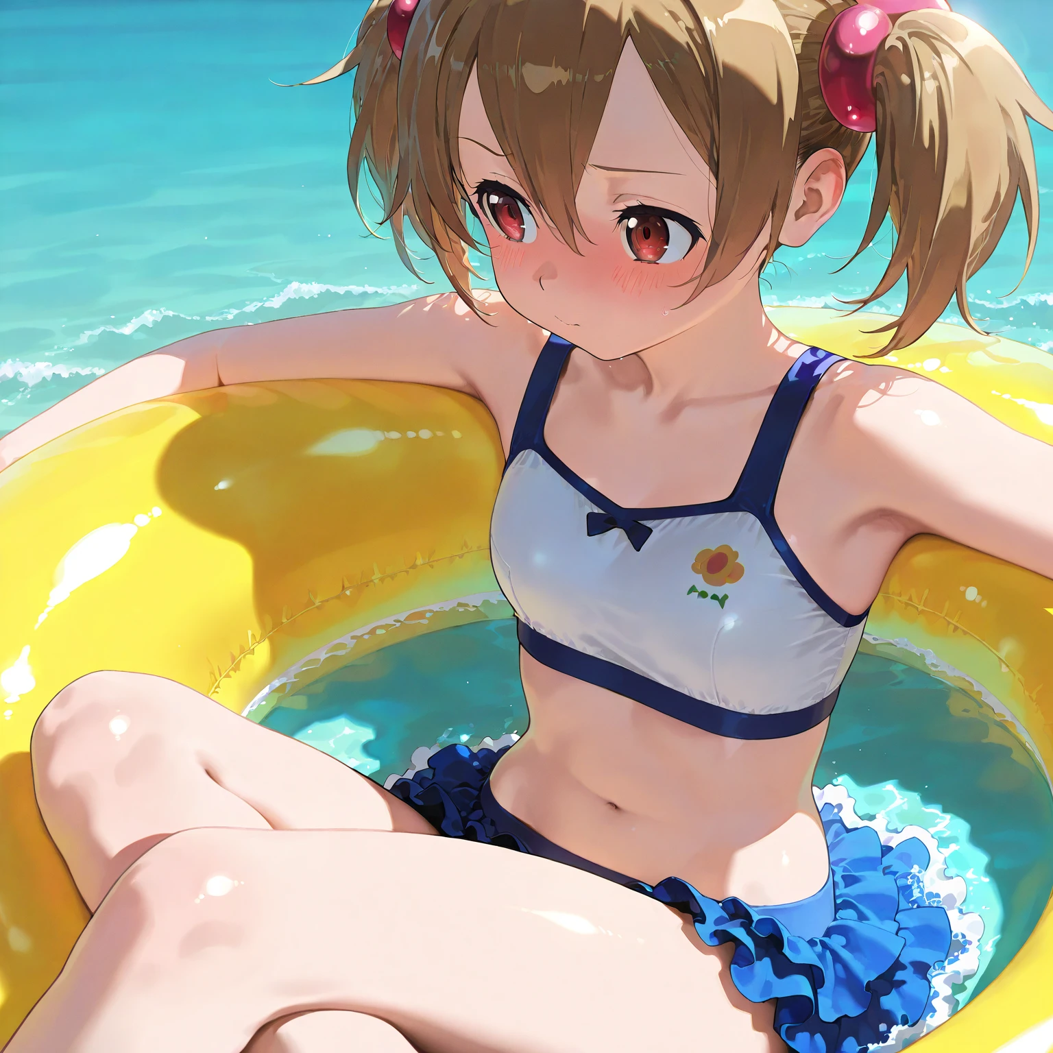 1girl, young, cute, short, from the back, small breast,small buty, tight onepiece swimsuit, chibi