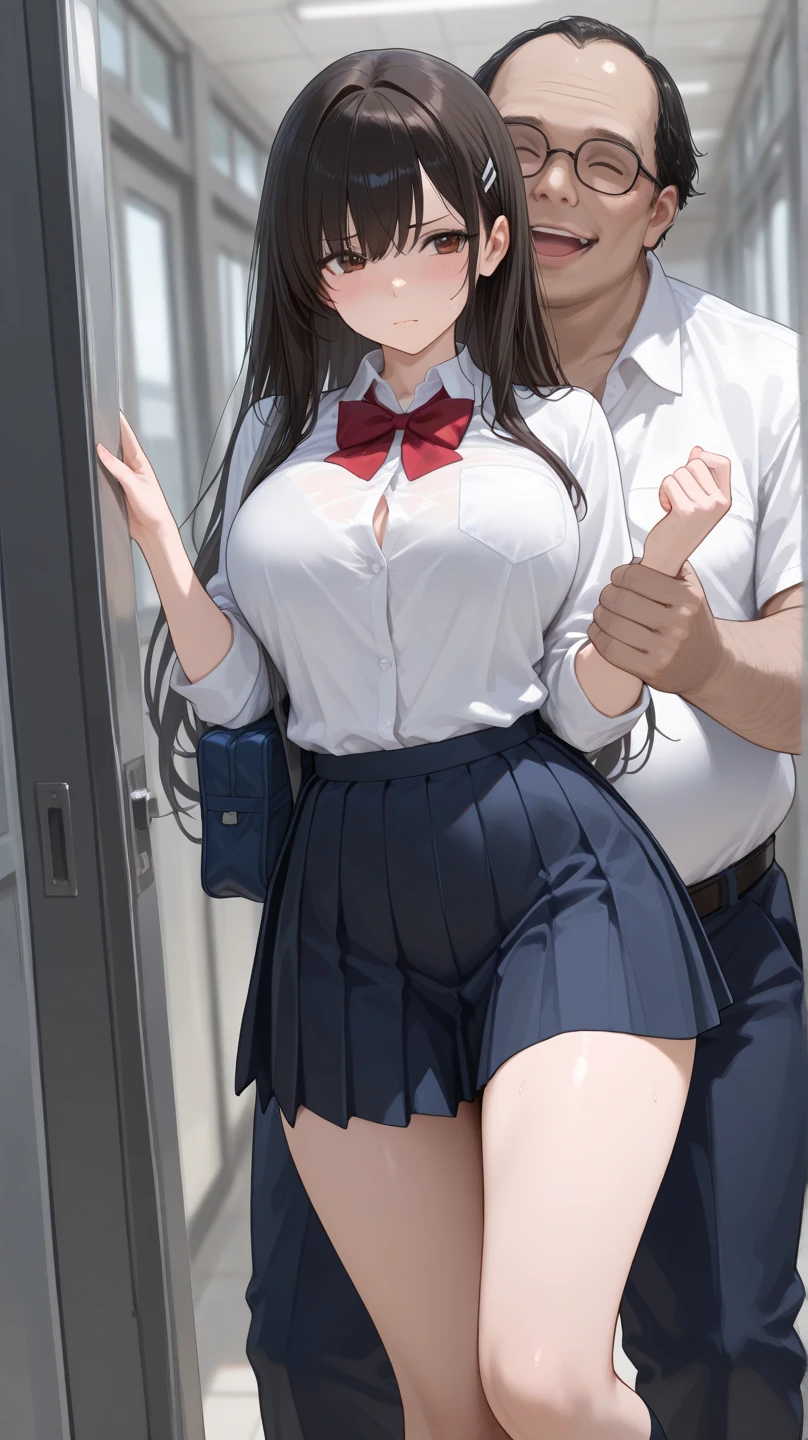 (((masterpiece, Highest quality, High resolution, 超High resolution, Perfect Pixel, Depth of written boundary, 4K, RTTX 10.0))), Beautiful Anime Woman, Beautiful art style, Anime characters, ((Smooth texture, Realistic texture, Anime CG Style)), Exact finger count、Exact number of legs、(Exact number of arms:1.0, Exact number of hands:1.0), (Perfect hands, Perfect Anatomy.1.5), Cinematic, Realistic, Extremely detailed CG, Daytime lighting, Perfect lighting, Best Shadow, The best natural light, whole body, Perfectly balanced style, A perfectly balanced body, Slender body, whole body, ((bangs, Dark brown hair, Stylish and cute ponytail)), (A woman in a sailor uniform is standing while her breasts are massaged over her bra and her hands are placed inside her panties.:1.3), (povbreastgrab,pov hands,breast grab:1.4)、doggystyle, Exact number of hands, With a bra on, show off Good, skirt, Good, panties, underwear, (セクシーでかわいいunderwear, Stylish shiny side-tie satin lace white panties, Stylish shiny satin lace white bra:1.3), (Embarrassed expression:1.2), blush, (sexual pleasure expression:1.4), (Holding in pee:1.2)、Patience is the limit、On the brink of climax, (hand_w_panties_not_self, Put your hands in your panties:1.5), (At the amusement park, Ferris wheel and roller coaster in the background, Lots of people in the background:1.3), (pussy juice:1.2)
