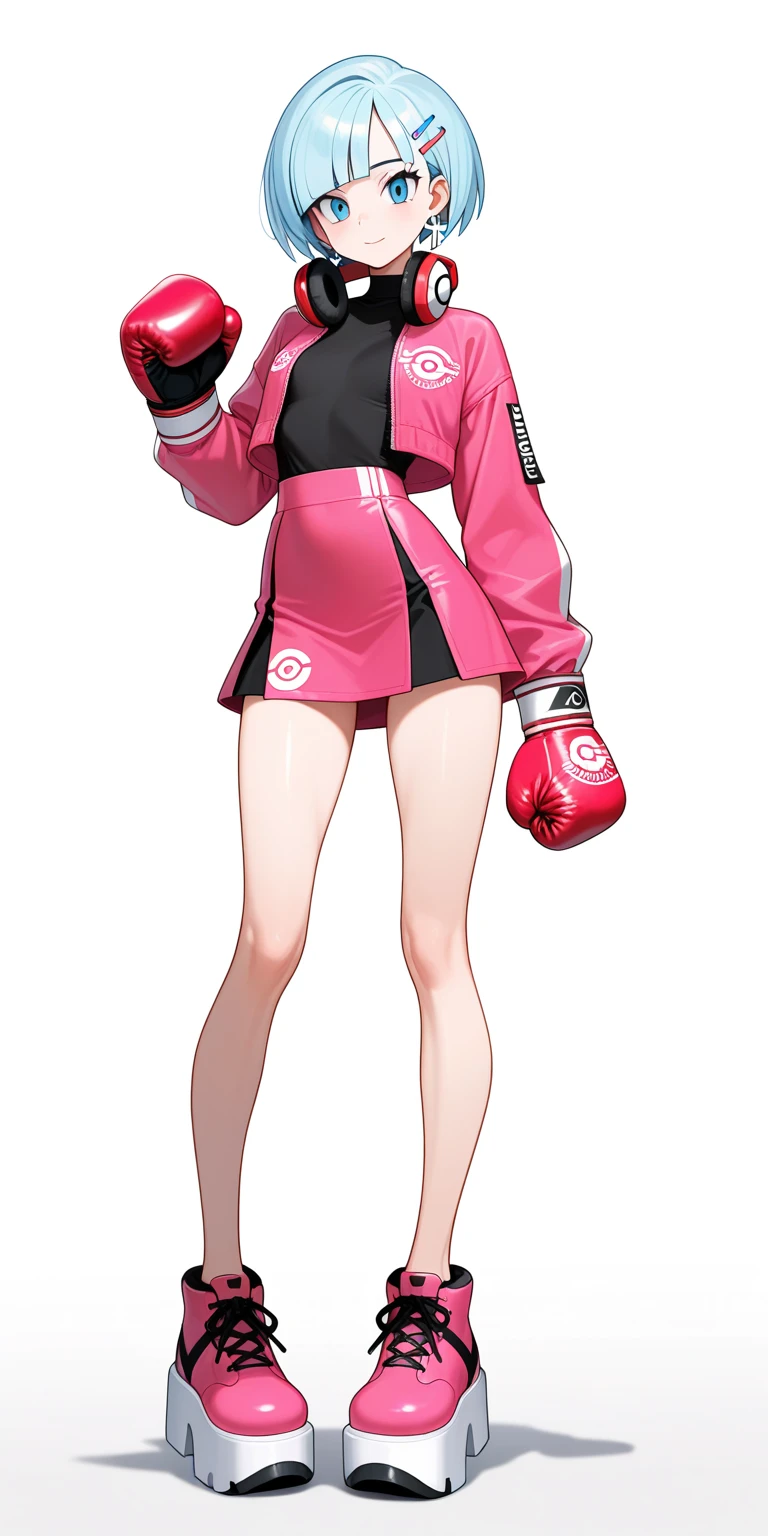 1girl, highres, sharp focus, pixiv masterpiece, (((intricate details)), highly detailed, one eye, detailed eyes, fair skin, reddish pink hair, Stella vermillion,costume: sportswear, leggings, sports bra, joy ride style, ilya kuvshinov,