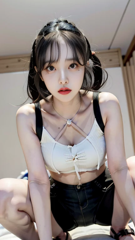 Mujer arafaelizada con top de cuero con gargantilla y un par de pendientes and blue eyes, jia, jossi de blackpink, sha xi, jisoo de blackpink, Jisoo de Blackpink, parque roseanne de blackpink, jinyoung shin, en un corsé de cuero, cruel chica gótica coreana, iu lee ji-eun como supervillano, portrait of jossi de blackpink, jennie rosa ?????, jisoo from blackpink, popular south korean makeup, quality detailed ,(beautiful makeup :1.2), Wide hips, big, big ass, (best quality, 8K, masterpiece: 1.3), Clear focus: 1.2, Perfect body beauty: 1.4, strong abs, Very detailed face and skin texture. , detailed eyes, double eyelids, (long hair), having very marked curves, with greater volume in ((hips and breasts)), which makes the waist look much smaller ((wasp waist)).