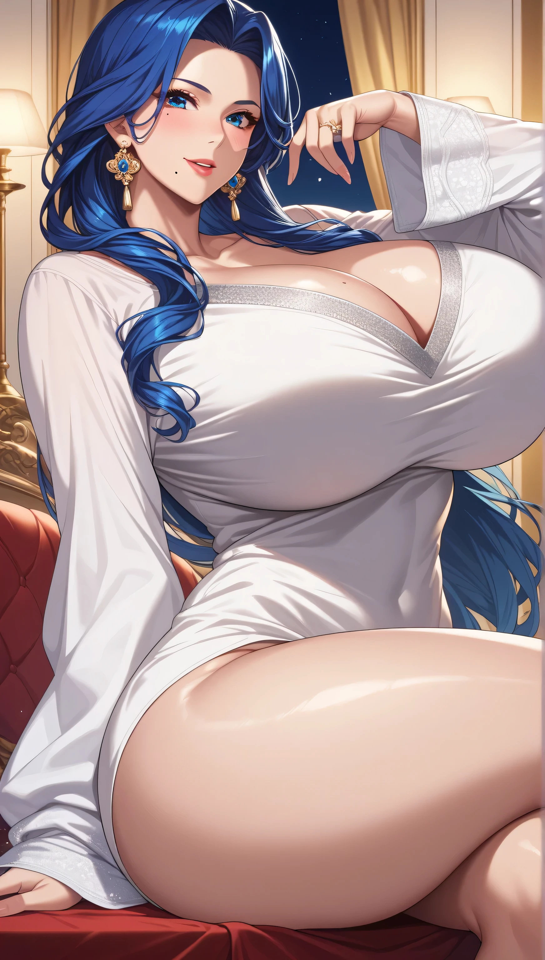 Black-haired girl, extreme beauty, sexy, hot body, wearing a white dress with a v-neckline, South Korean beauty