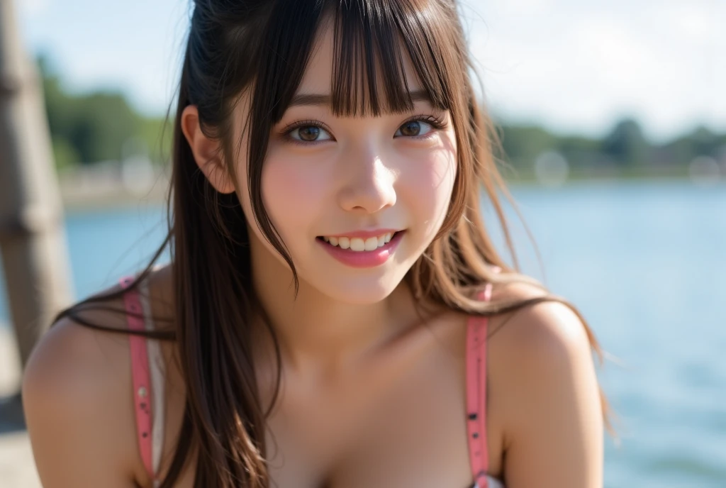 Sticking out tongue, かわいいRealな肖像画, Sticking out tongue, cute 8k、RAW Photos、highest quality、Real、Photorealistic、Professional Lighting、mix4、20d、Beautiful Teenage Woman、1 female、Big beautiful eyes、Larger breasts、White Bikini