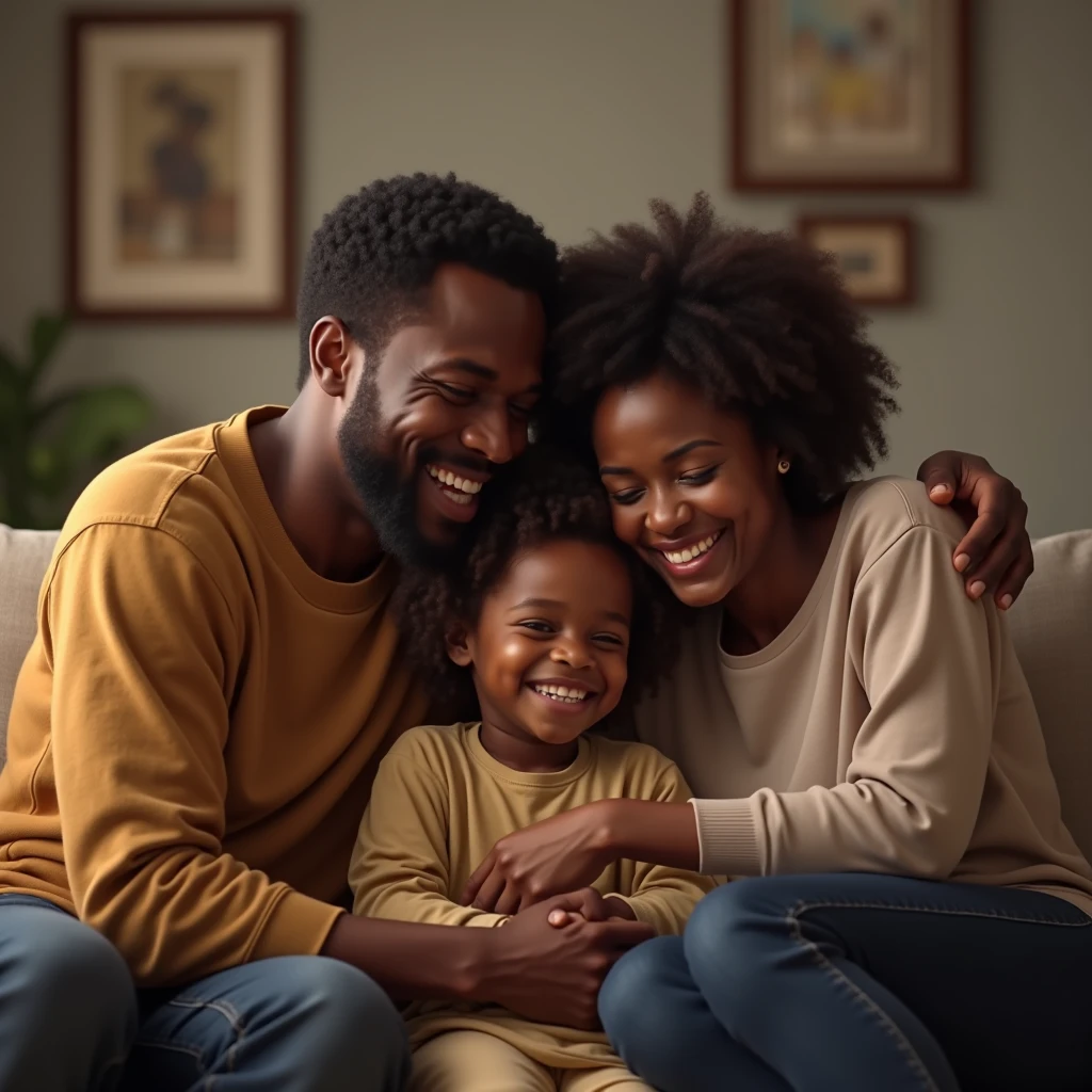 Black family mom, dad, oldest daughter, 5 year old daughter and 7 year old son 
