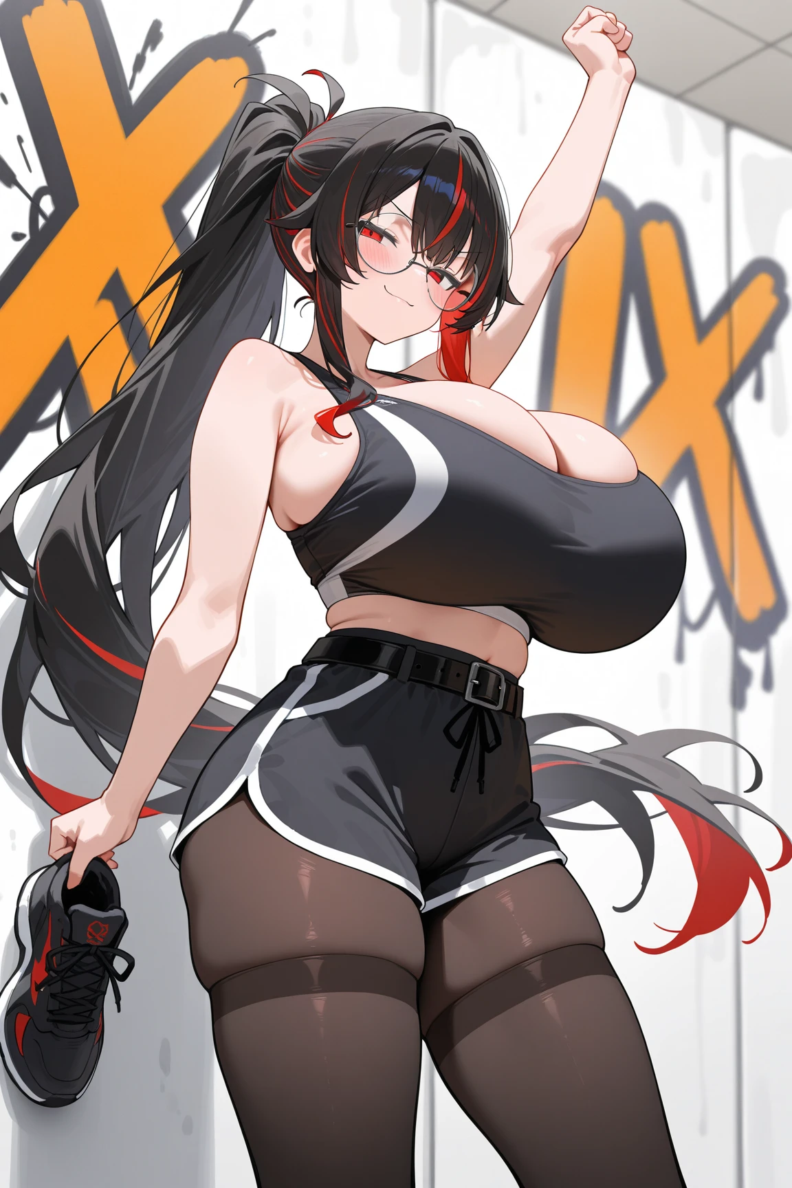 hot, sweating, sweaty, slight tan, big boobs, tan skin, flustered, blush, buny suit, bunny suit, black hair, ponytail, bunny girl, black suit, fishnet stockings, hot, in bar, plump, fishnet stocking, club, model, modeling, white background, magazine, text, magazine, magazine cover, anime magazine cover