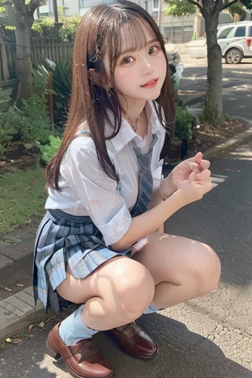 Japanese,Beautiful girl at 6 years old:1.85,Baby Face:1.85、Ultra-flat chest:1.85、Ultra short height、An innocent smile,cute,Primary school students,Private elementary school uniforms,Summer clothes、clavicle、Skirt flip:1.85、Nipples