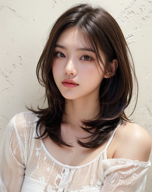 ((Best Quality, 8K, Masterpiece: 1.3)), Sharp: 1.2, Perfect Body Beauty: 1.4, Slim Abs: 1.2, ((Layered Hairstyle, Big Breasts: 1.2)), (Wet White Button Long Shirt: 1.1), (Rain, Street: 1.2), Wet: 1.5, Highly detailed face and skin texture, detailed eyes, double eyelids, side face looking at the camera
