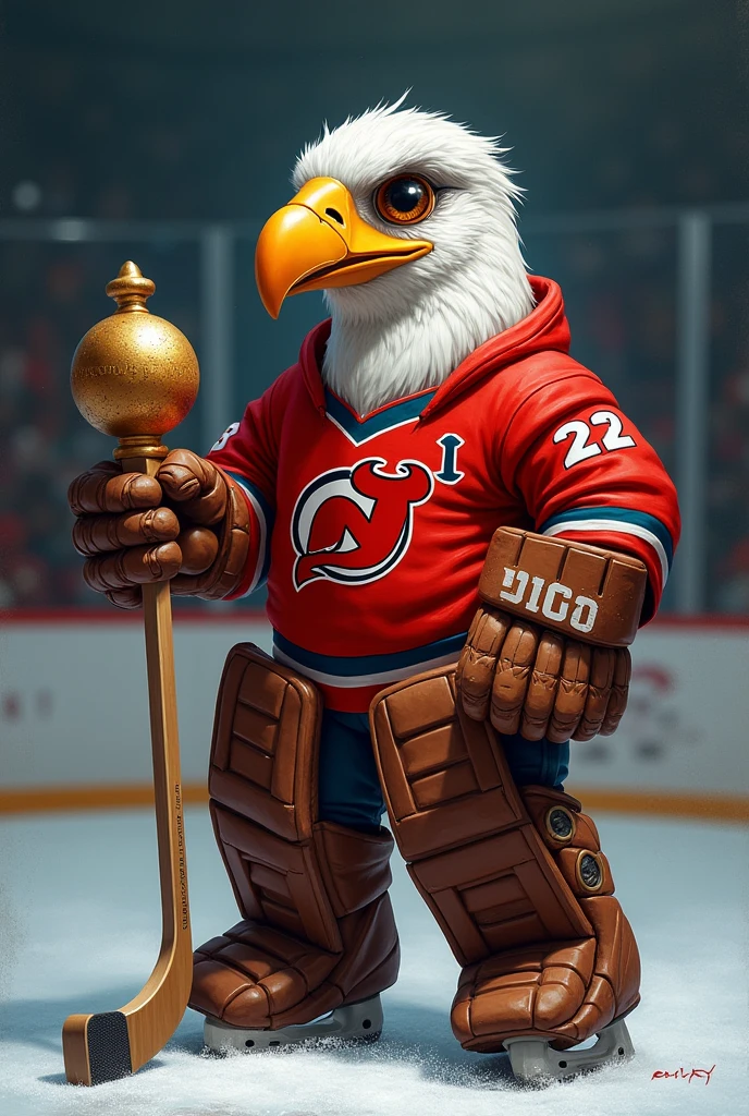 Create an image of Karl Marx in a red football uniform holding a beer mug and a blue jay on his shoulder
