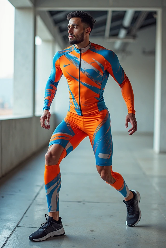 Create the image or well a triathlon suit of the department of Totonicapan,where use black,and the colors of the flag