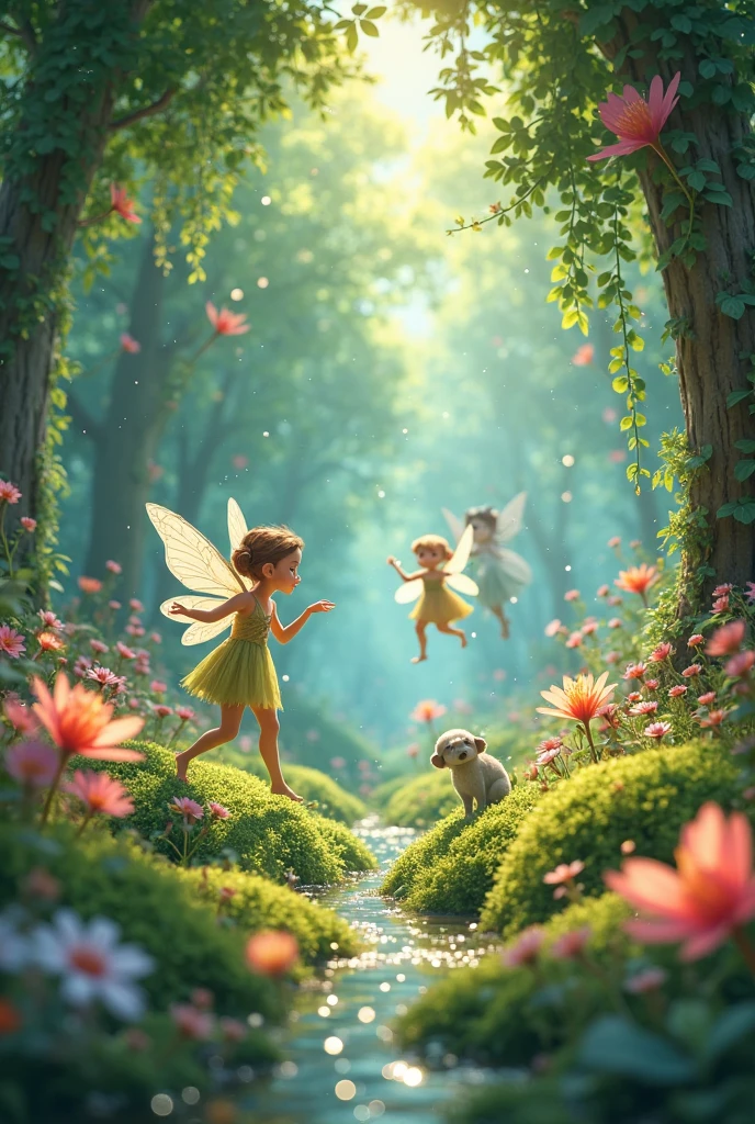 Forest fairies playing in the woods
