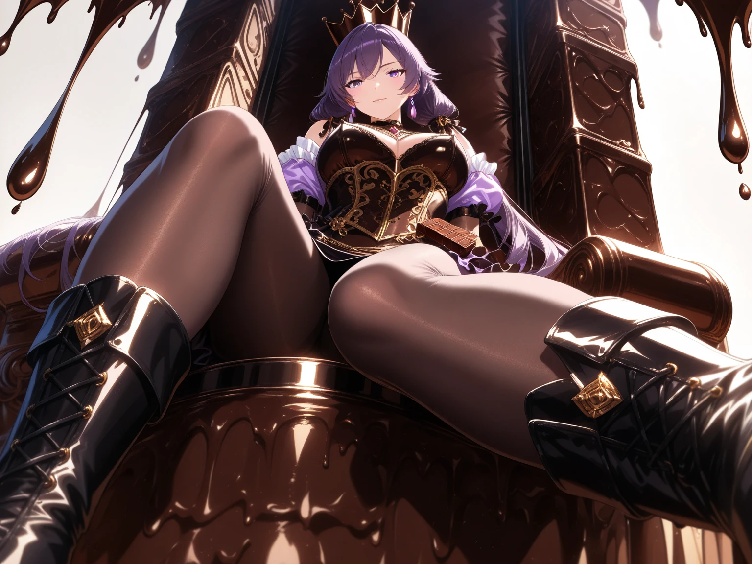 ((masterpiece, high quality, high resolution, perfect anatomy)), fat male, solo male, ((heavy armor)), gentle face, long hair, purple hair, beautiful fat man, gold white and red armor, ((soft smile)), green eyes, flower in hair, intricate details, ((ornate details)), fat fetish art, belly, round belly, large belly, fat belly, big belly, ((thigh armor)), blushing, soft belly, holding a glaive
