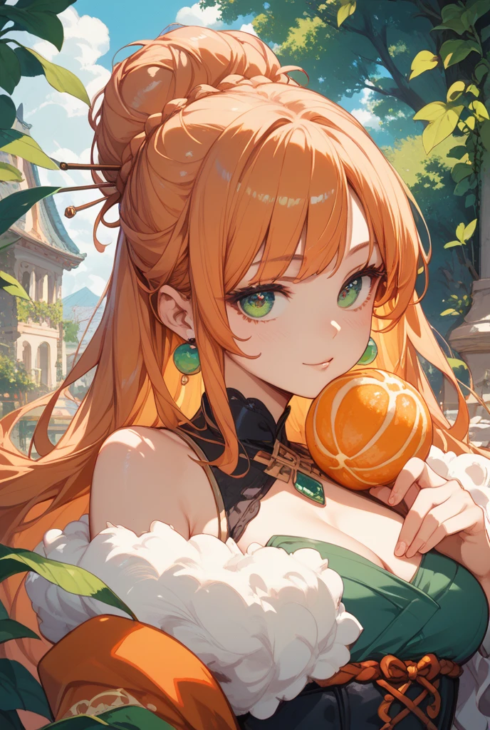 uzumaki_kushina, large_breasts, standing, solo, kushina_green_dress, masterpiece, best quality, detailed face, detailed eyes, highres, smile, (masterpiece:1.4, best quality:1.2), (Highres), (Detailed Illustration), Ultra-Detailed, konohagakure, uzumaki_kushina, kushina_green_dress, standing straight, looking in front,