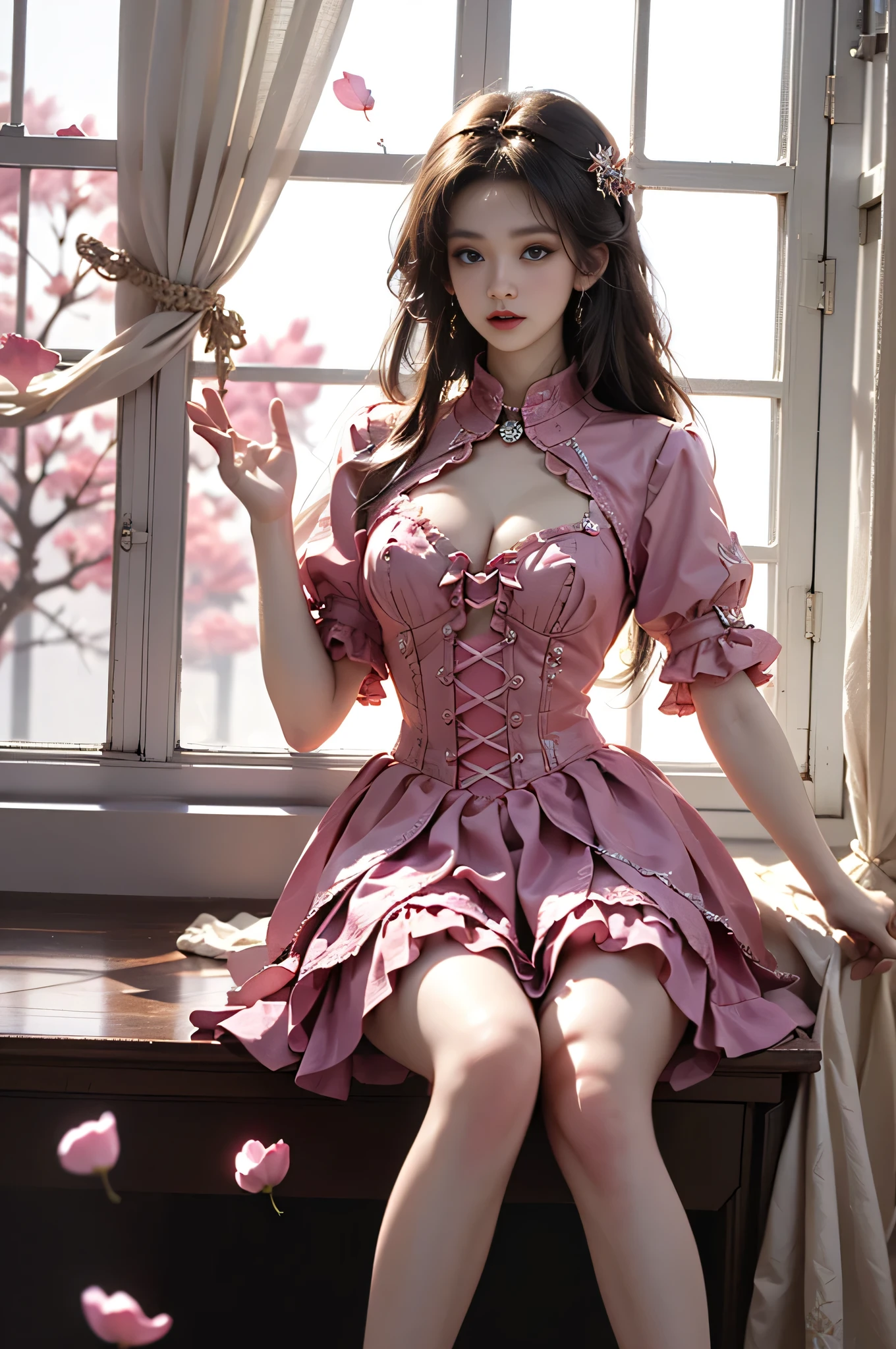 1 Arafad image of a group of Asian women posing for a photo,(pink color),cgstation trends,pink color皮膚,cgstation trends,pink color幫派肖像,January),ulzzang,(pink color),maid outfit, Trending on bbwchan, yanjun Chengt, Girls' Generation, 淡pink color膚色,summer,Short skirt,maid outfit內衣撐著胸部的照片,Soft curved shape,better known as amoranth,cleavage,一些pink color的、Covered Breasts Mesh Splicing Bell Sleeves Tie-Down Dress Open V-Bust Clothes,cleavage,Sexy dress