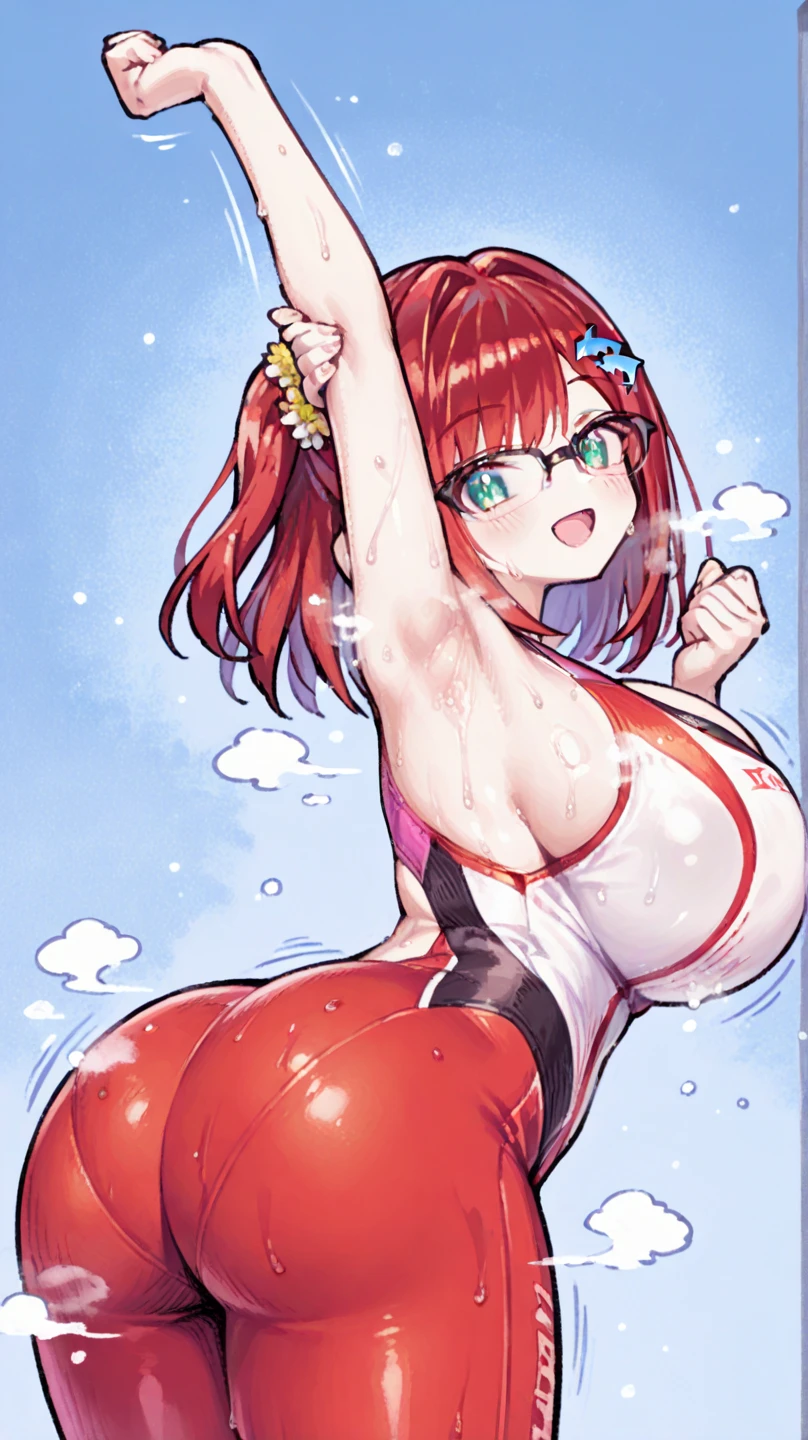 Fairy, girl, smiling, big boob, big thighs, floating, red cheeks, floating hearts