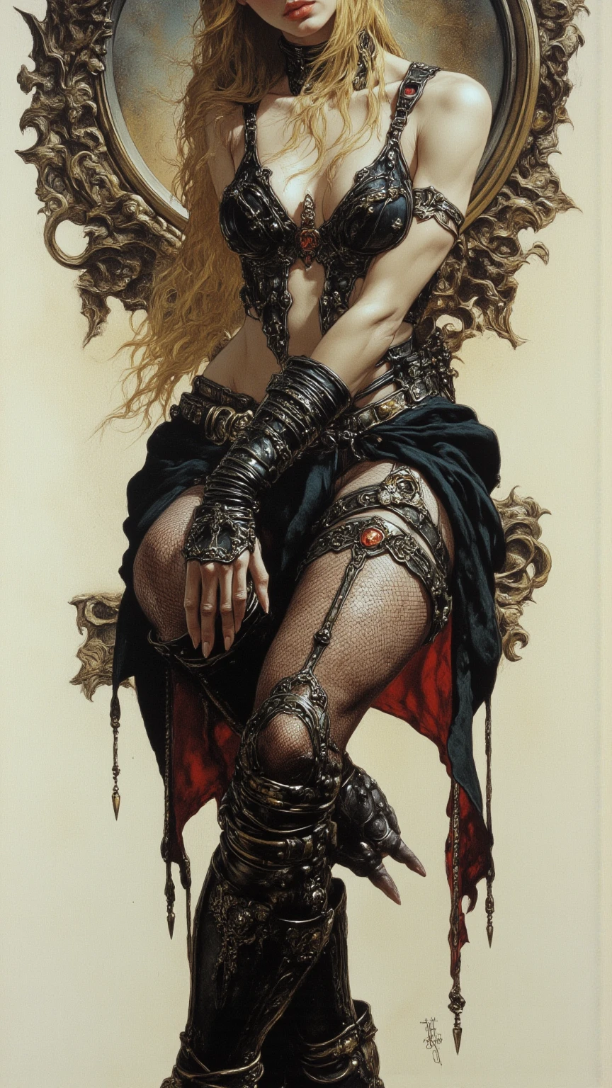 a pin up picture of goth (Elf: 1.4) (Live like Barbie: 1.5) as a dominatrix queen (best details, Masterpiece, best quality :1.5), ultra detailed face (best details, Masterpiece, best quality :1.5), ultra feminine (best details, Masterpiece, best quality :1.5), wearing latex pink mini dress, pink stockings, pink high heels, small elf ears, long braided hair, hair pulled back, blond hair, modern bedroom background (best details, Masterpiece, best quality :1.5), ultra best realistic pictures , best details, best quality, 16k, [ultra detailed], masterpiece, best quality, (extremely detailed), ultra wide shot, photorealism, depth of field, hyper realistic painting