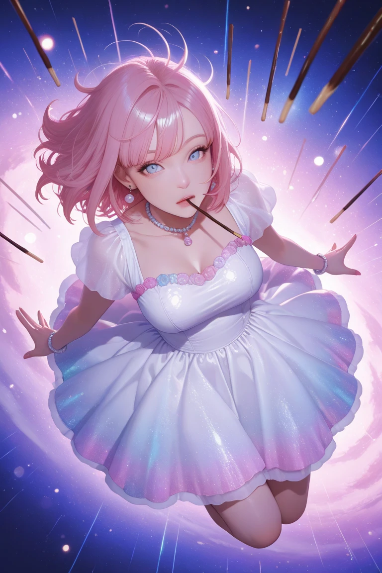 Gentle and lovely beauty, Exquisite and sexy clavicle, Charming goose egg face, Double eyelids, Bright peach blossom eyes, Pink lips, Small upturned nose, Bare shoulders, Plump buttocks, Nice long legs, focused face, Close-up of face, Ultra high quality, Super Detail, Full body image, Ultra-thin and light-transmissive, optimal ratio, four fingers and one thumb, Horse Face Skirt