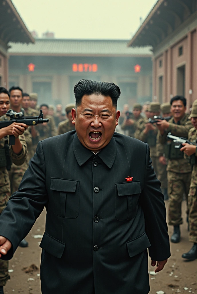 kim_jong_un, ready to fight, mortal kombat scene fighter, hyperrealistic