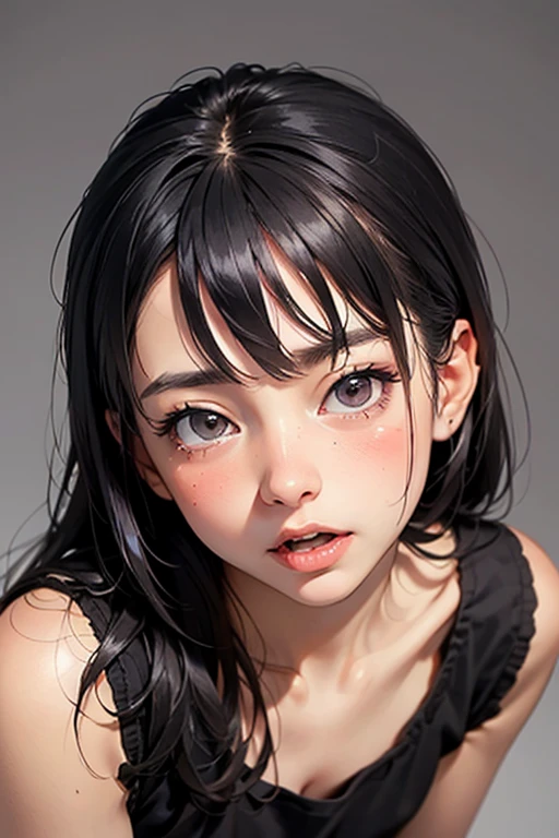 ((best quality)), ((masterpiece)), (detailed), perfect face. Black hair. Anime girl. Asian girl. Black eyes. Ahegao. Rolling eyes. 