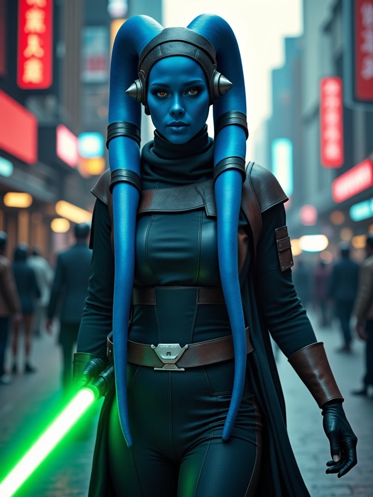 A beautiful female Twi'lek who dresses like a smuggler. 