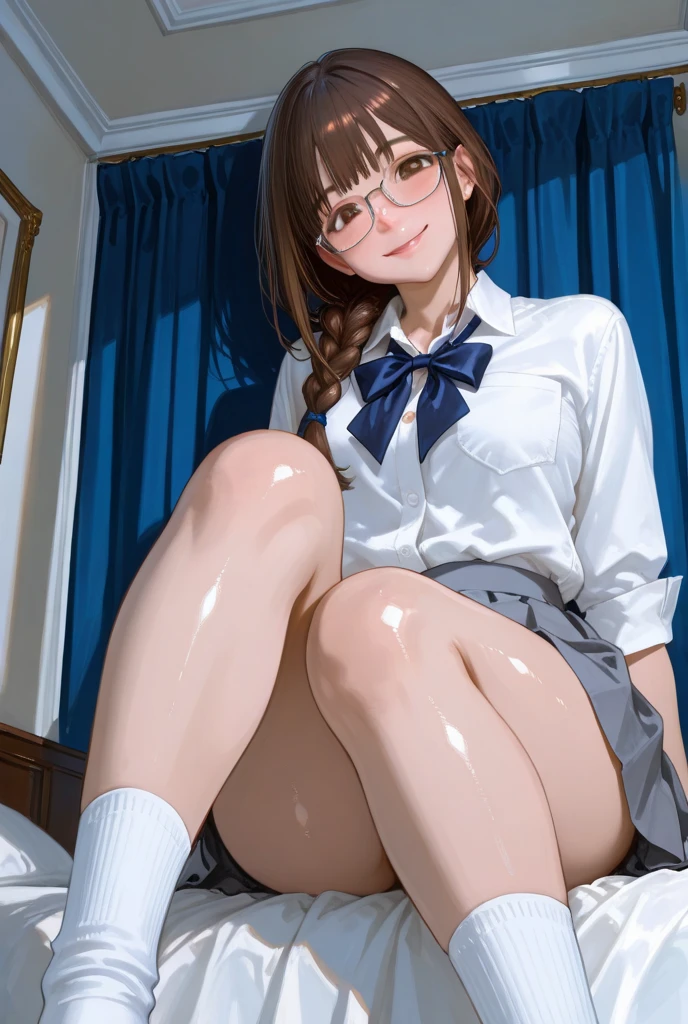 photo realistic,in 8K,Best Quality,masterpiece,realistic,(dynamic angle:1.5,dynamic posing:1.5),ultra detailed,professional lighting,best quality,high quality,high resolution,ultra detailed background,solo,:1.2,(slim hip),(detailed black eyes:1.1, best hands:1.3,detailed face),facing forward,
pefect anatomy, correct anatomy, character focus,(1 cute girls:1.3,lower hair:1.2,small chest1.5,spread legs wide:1.4,red rimmed glasses:1.2),(In library:1.5,chair side the window,reluctant machine,dripping semen from pussy:1.5),shorty,small body, tiny, (skinny),brown low pigtails hair, blunt bangs,small breasts,glistening skin,having fun,smile,BREAK
(open clothes, areola, no wear, bare breasts, bare, bare navel, bare legs, bare arms, unclad),
BREAK